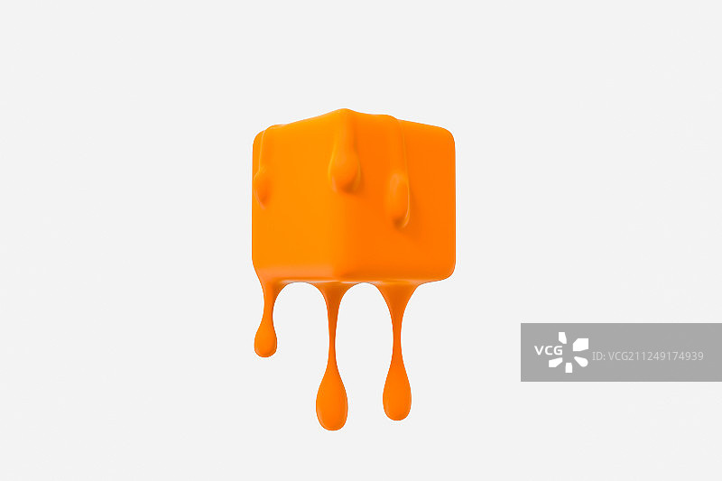 有液滴细节正在融化的橙色方块，三维渲染图片素材
