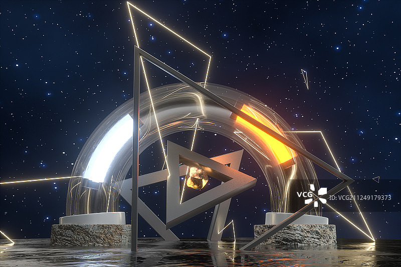 科技感机械能量环，科幻题材元素，三维渲染图片素材