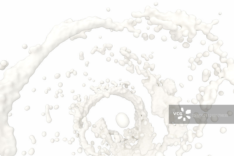空中飞溅的漩涡状白色液体，三维渲染图片素材