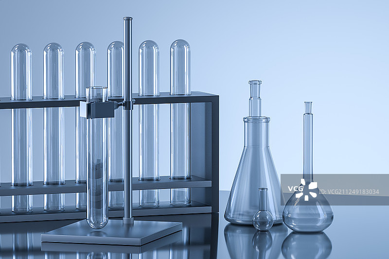 实验室试管内倾倒的液体，三维渲染图片素材