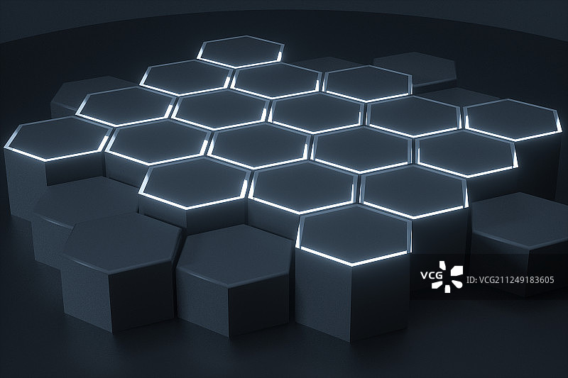 深色六边形平台背景，三维渲染图片素材