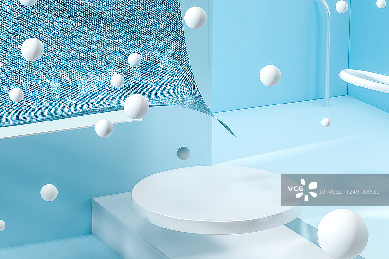 飞舞的小球，浅色创意室内空间，三维渲染图片素材