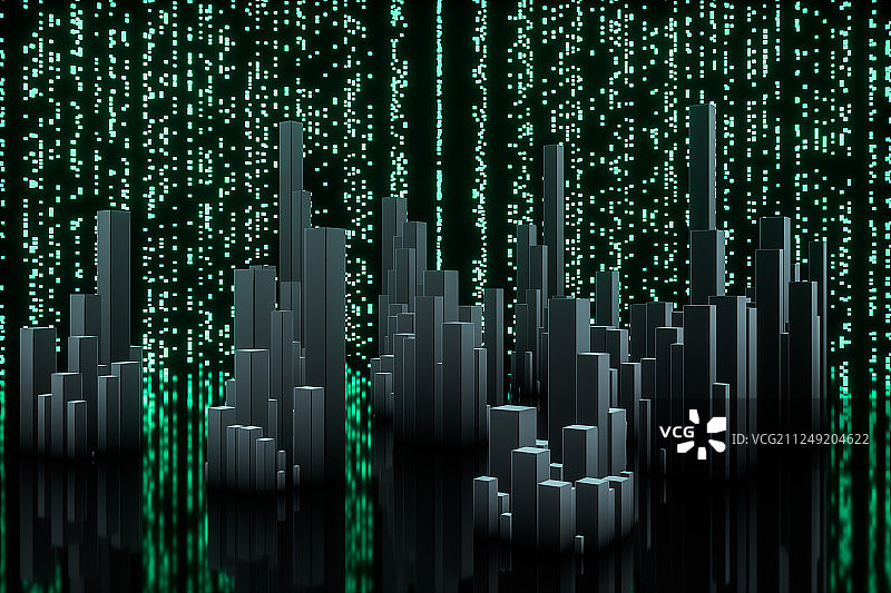 流动的数字背景与黑色背景，三维渲染图片素材