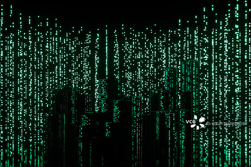 流动的数字背景与黑色背景，三维渲染图片素材