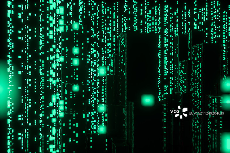 流动的数字背景与黑色背景，三维渲染图片素材