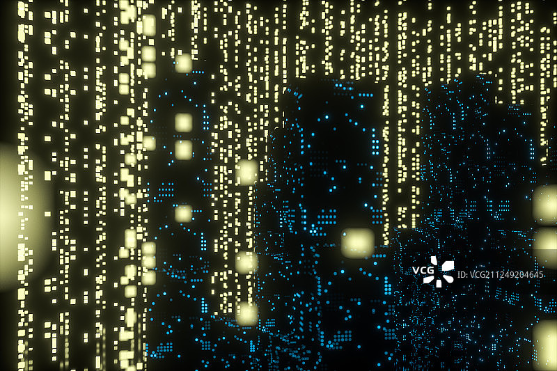 流动的数字背景与黑色背景，三维渲染图片素材