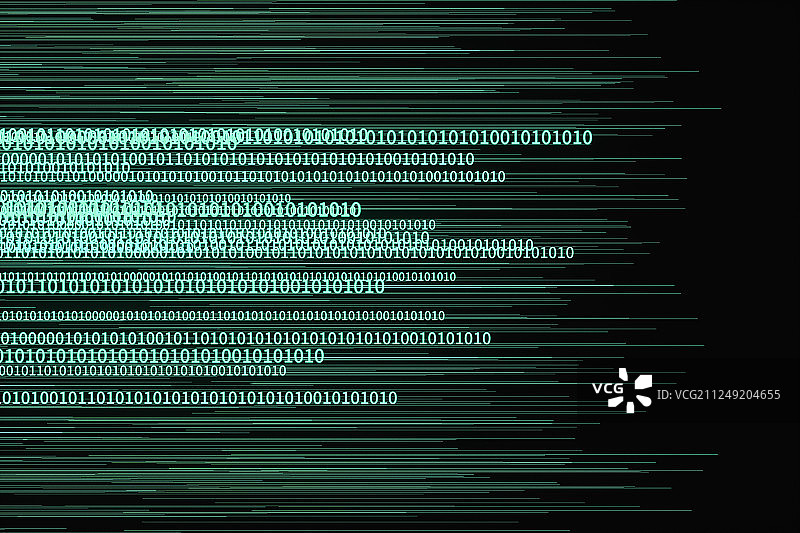 流动的二进制数字背景与黑色背景，三维渲染图片素材