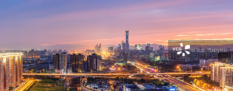 北京通州国贸晚霞城市风光夜景图片素材