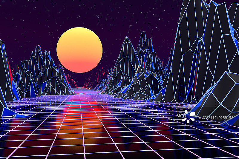 复古三维蒸汽波艺术风格背景，三维渲染图片素材