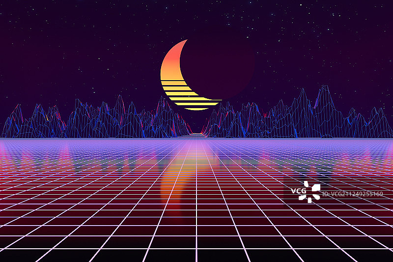 复古三维蒸汽波艺术风格背景，三维渲染图片素材