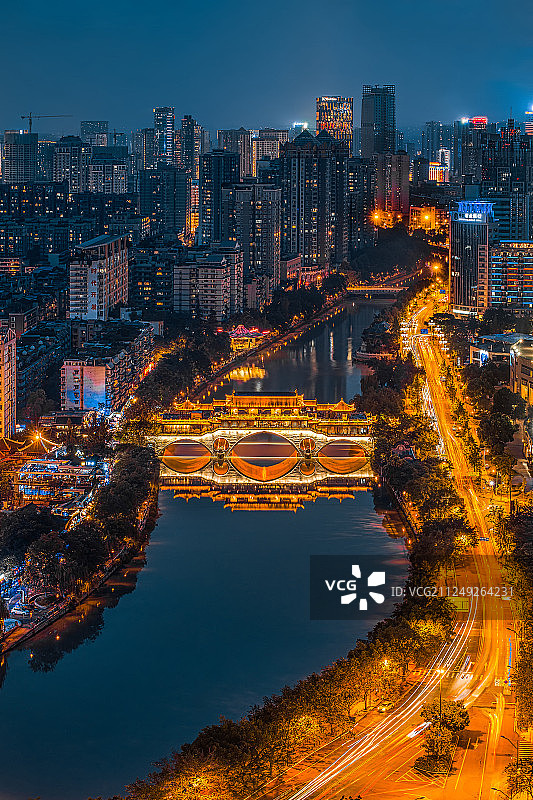 成都安顺廊桥夜晚城市风光图片素材