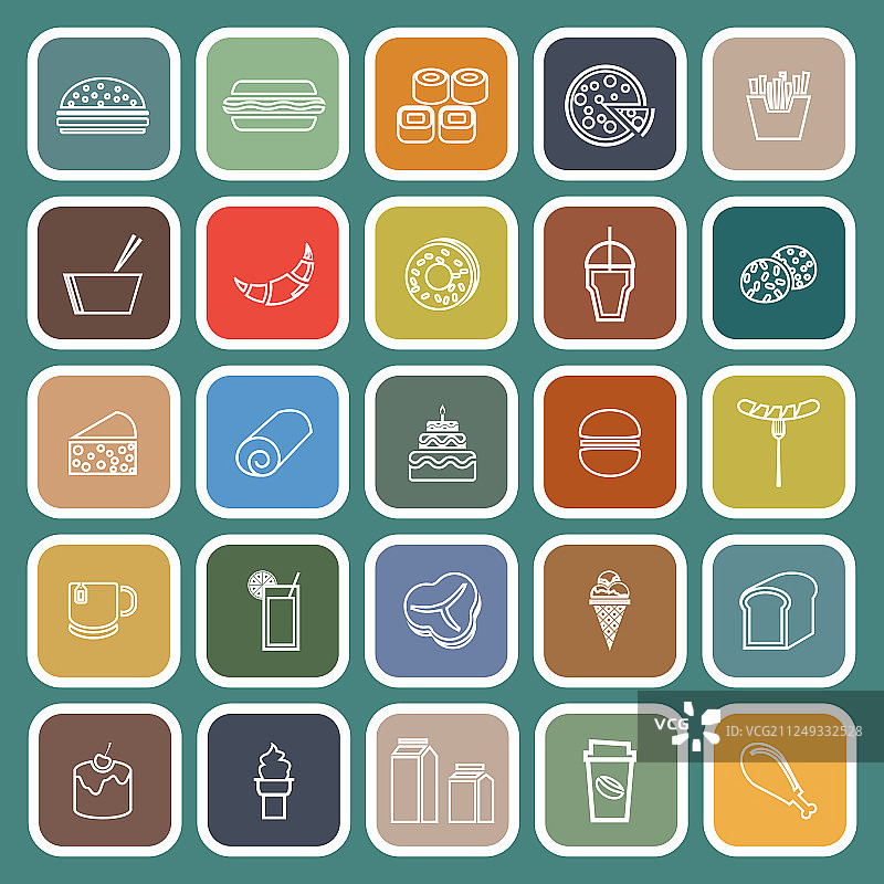 流行的食物线条扁平图标绿色背景图片素材