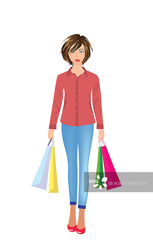 手提购物袋的女孩图片素材