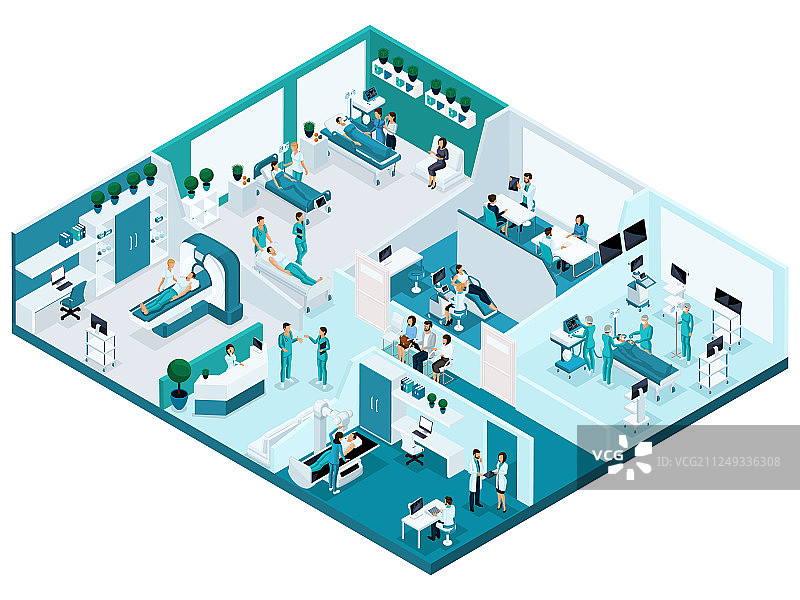 2.5D品质等距视角：医院流程图片素材