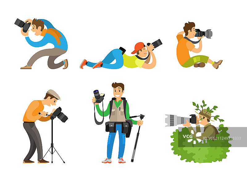 配备相机的摄影师和摄影记者图片素材