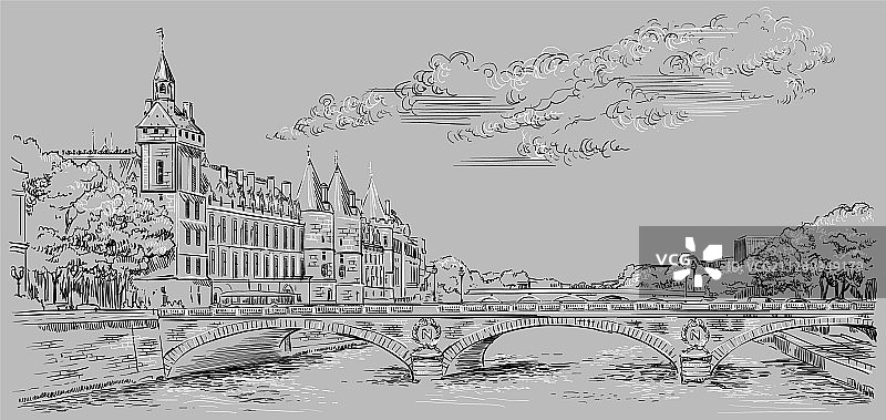 灰色手绘巴黎5图片素材