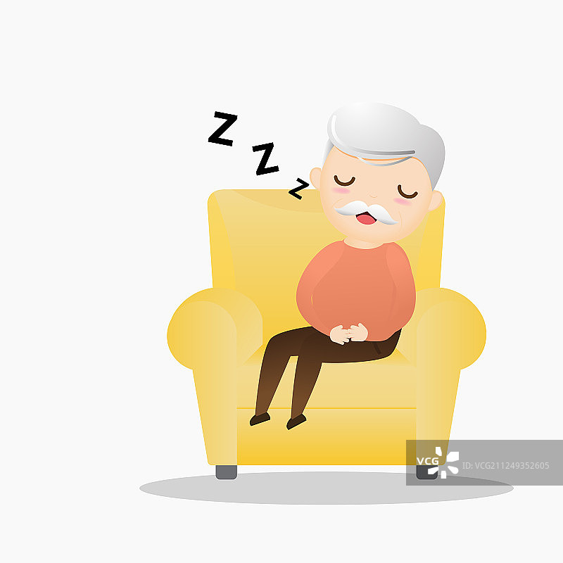 在扶手椅上睡觉的年长男人图片素材