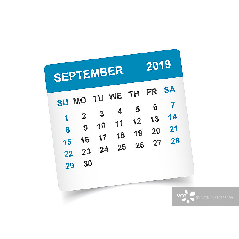 2019年9月日历纸质贴纸图片素材