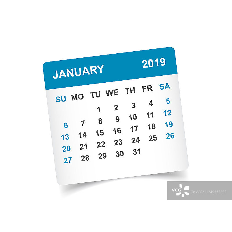 2019年1月纸质贴纸日历图片素材