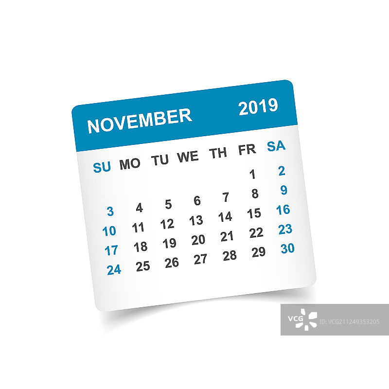 纸质贴纸上的2019年11月日历图片素材