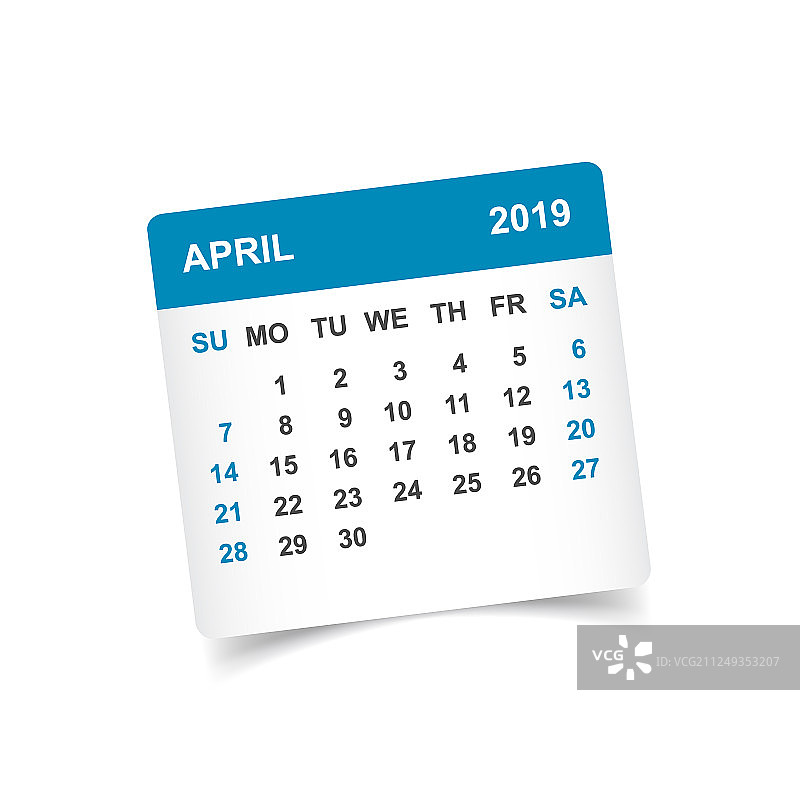 2019年四月日历贴纸图片素材