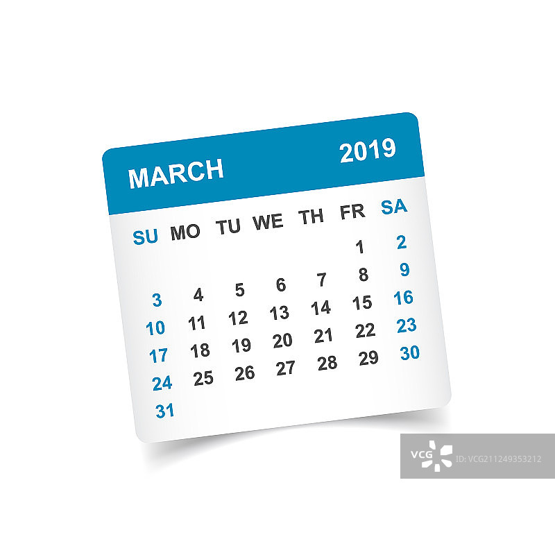 带有纸质贴纸的2019年3月日历图片素材