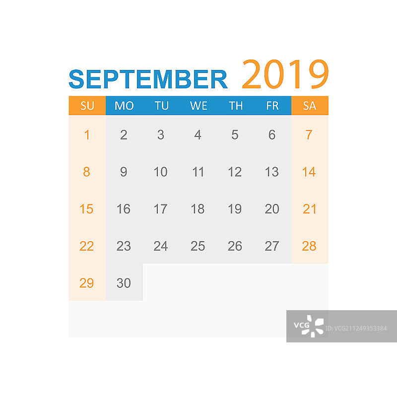 2019年9月简约日历图片素材