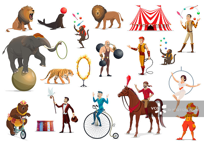 马戏团杂技演员小丑驯养动物魔术师图片素材