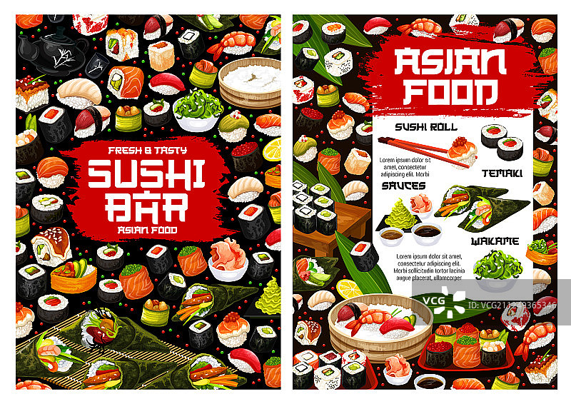 寿司卷，手卷和握寿司海鲜卷图片素材