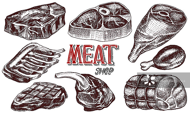 牛肉猪肉牛排鸡腿肉饼图片素材