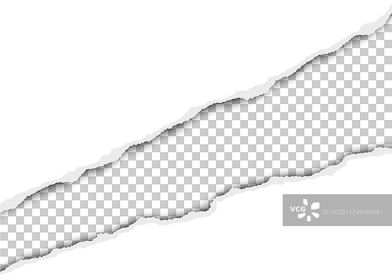 白色纸张上撕裂的斜向长孔图片素材
