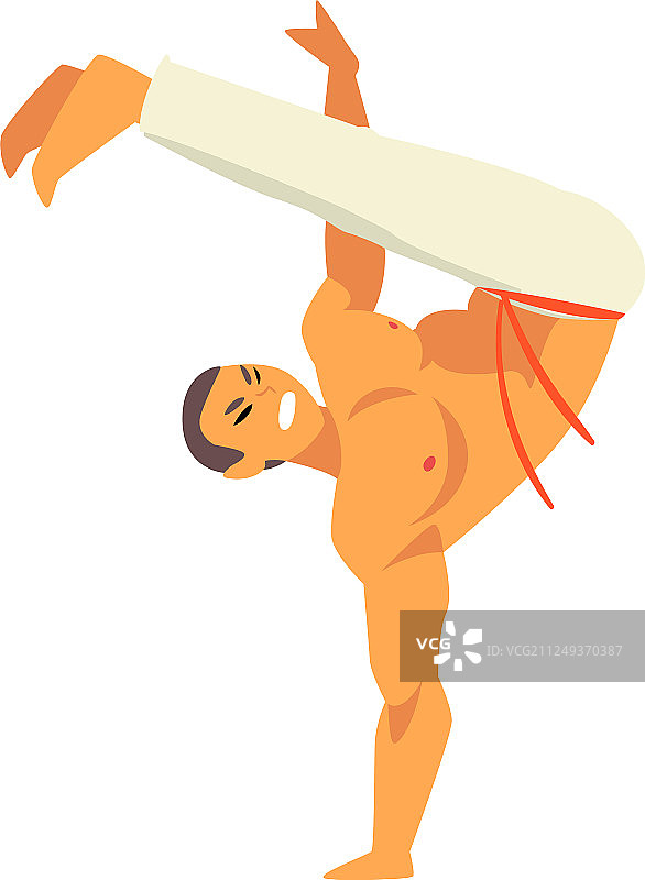 微笑的男人单手站立，卡波耶拉舞者图片素材