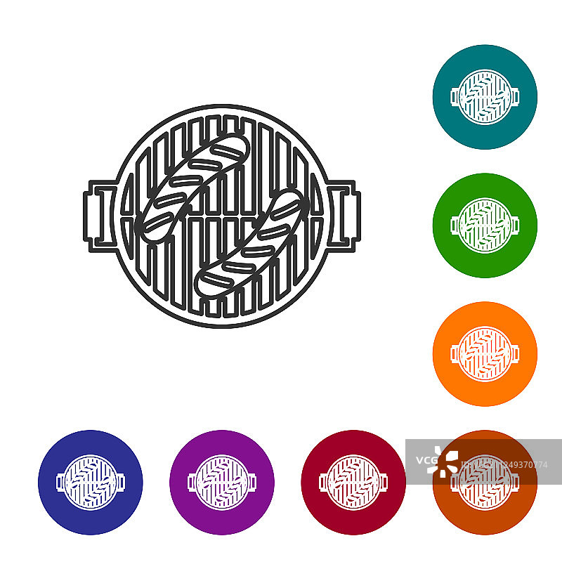 带香肠线条的灰色烧烤架图标图片素材