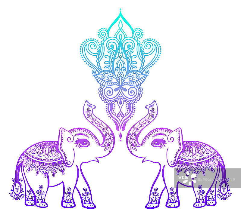 带有大象指甲花图案的印度花卉图案图片素材