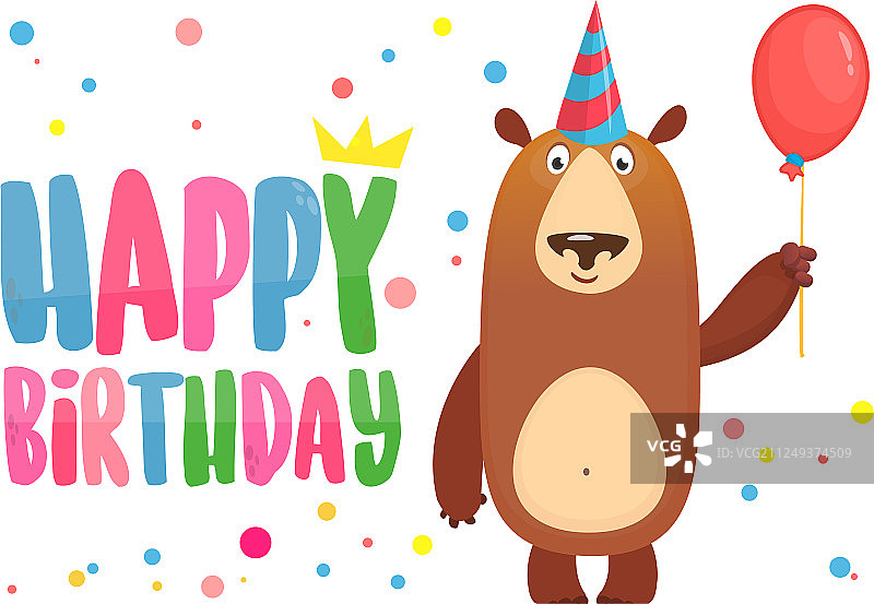 拿着红色气球的卡通滑稽熊图片素材