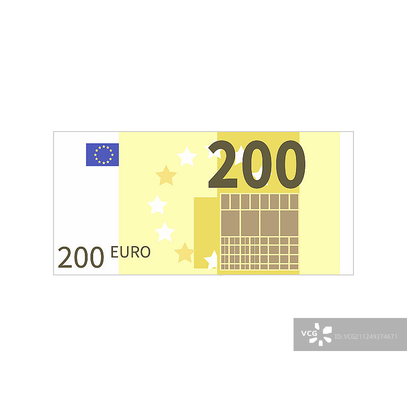 白色背景上的扁平简约两百欧元纸币图片素材