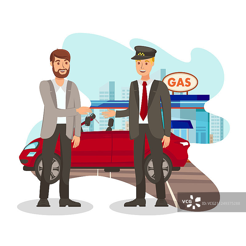 加油站的快乐顾客扁平设计图片素材