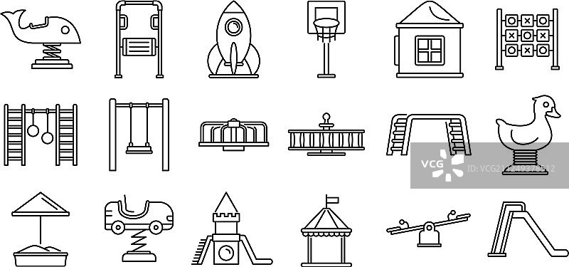 公园儿童游乐场图标集轮廓样式图片素材