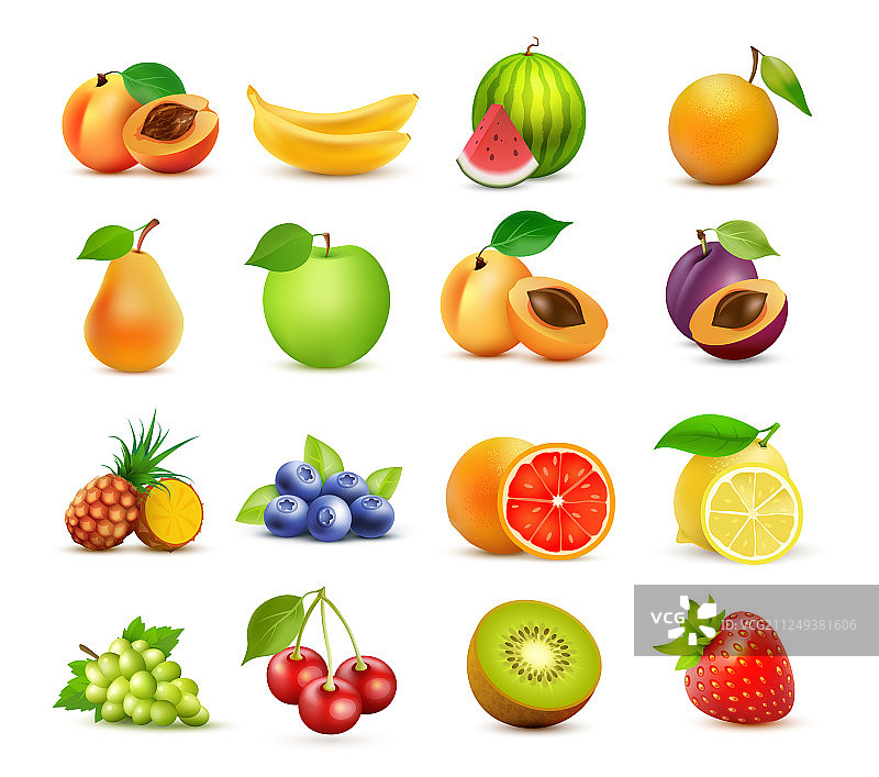白色背景水果图标合集图片素材