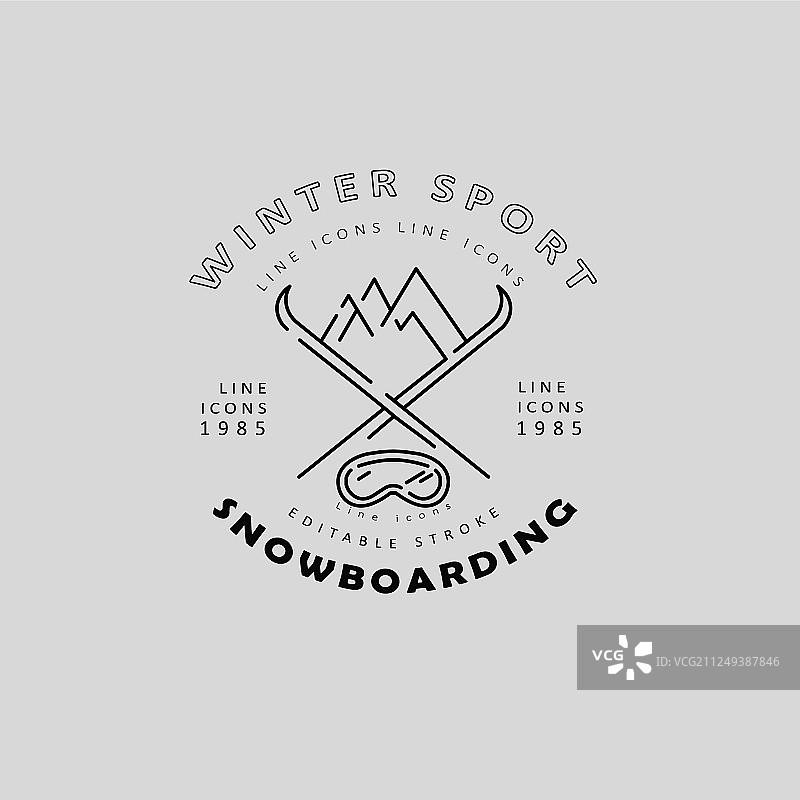 滑雪和滑雪板的图标和标志图片素材