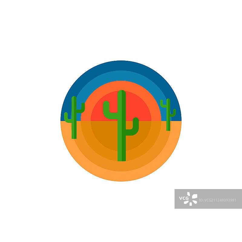 仙人掌沙漠太阳圆形徽章T恤印花图片素材