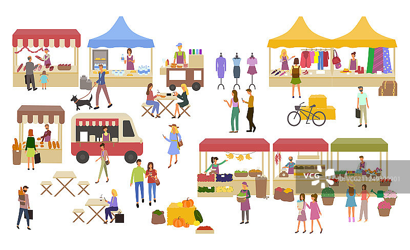 市场摊位和购物人群图片素材