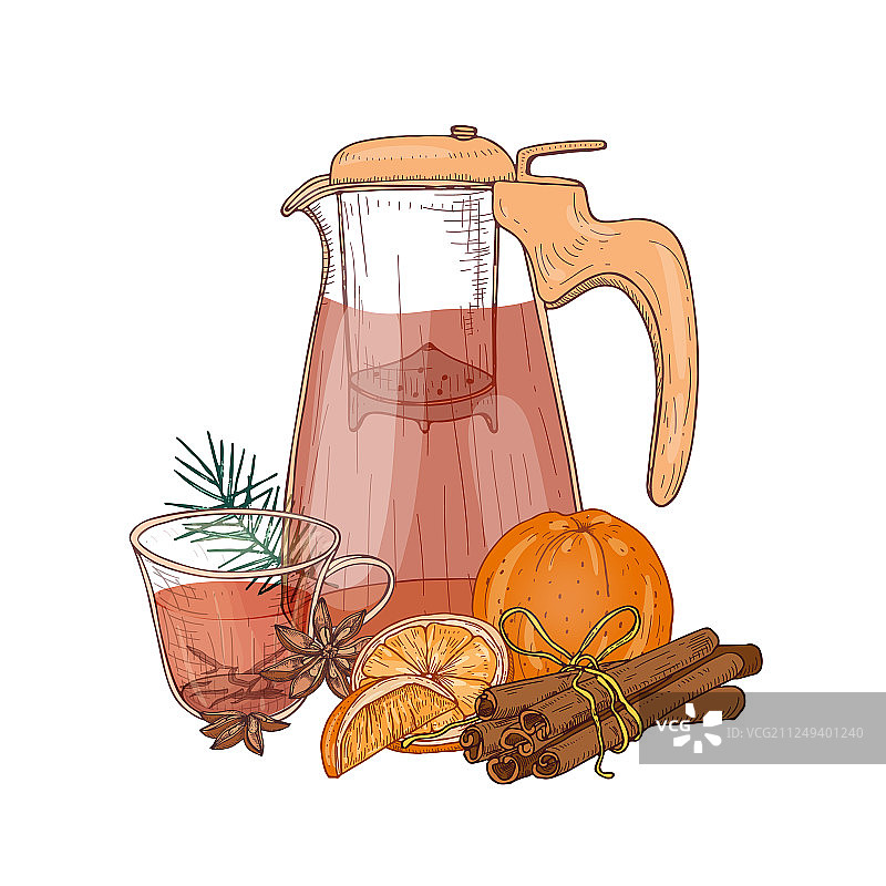 带滤杯的玻璃水壶绘画图片素材