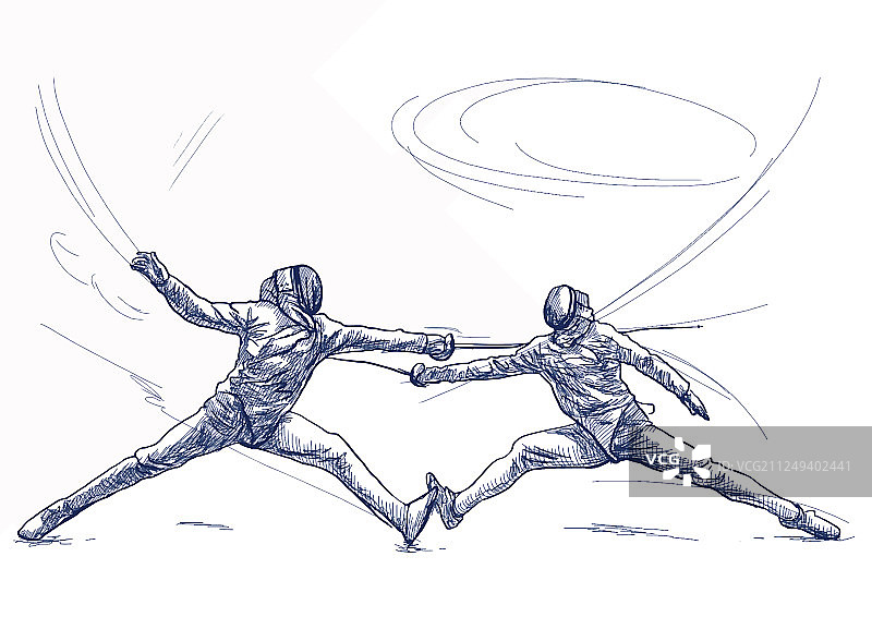手绘徒手击剑图片素材