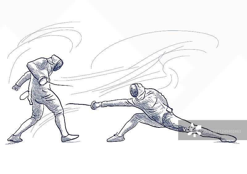 手绘徒手击剑图片素材