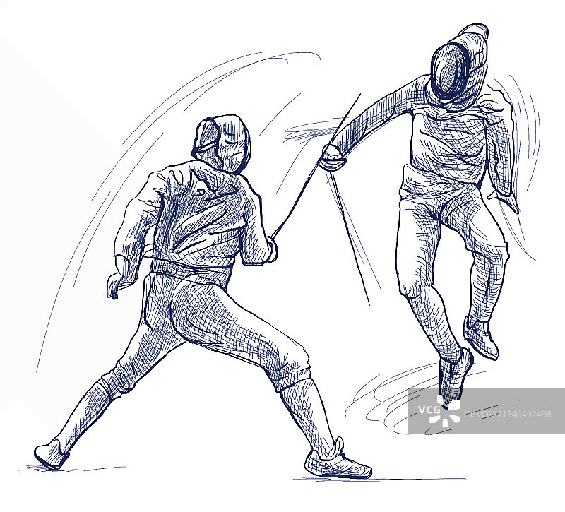手绘徒手击剑图片素材