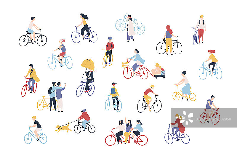 人们在城市街道上骑自行车素材合集图片素材