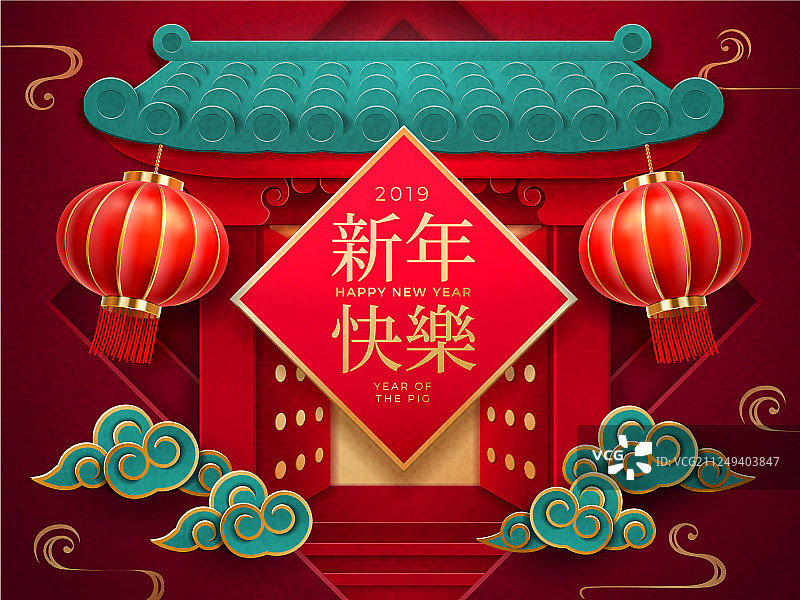 2019中国新年灯笼门图片素材
