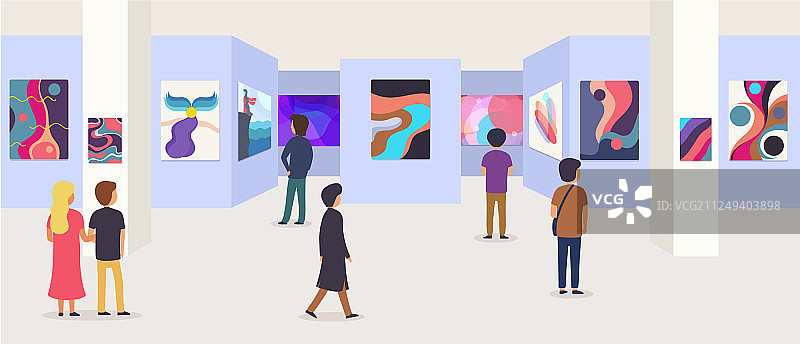 现代艺术画廊游客参观图片素材