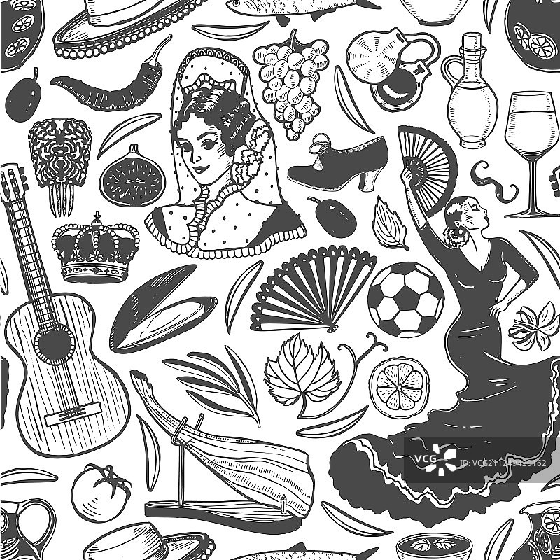 手绘风格西班牙符号图案图片素材